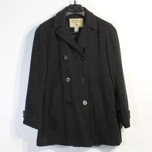 EDDIE BAUER Women's Wool Pea Coat | Small | Black | Charcoal | Overcoat | Jacket